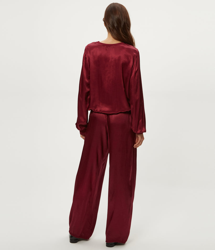 Petite Cyrus Satin Pant in Garnet Red Back View #GARNET