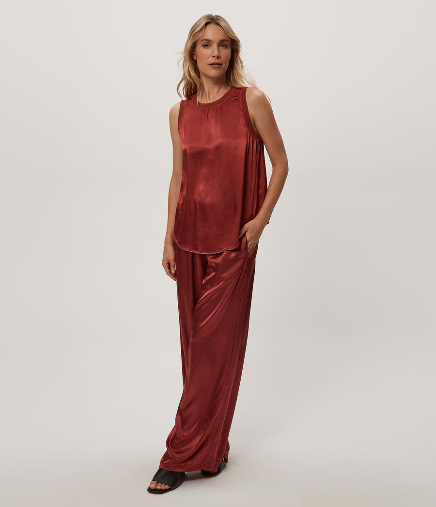 Cyrus Satin Pant in MUSE ORANGE Combo Close up View #MUSE
