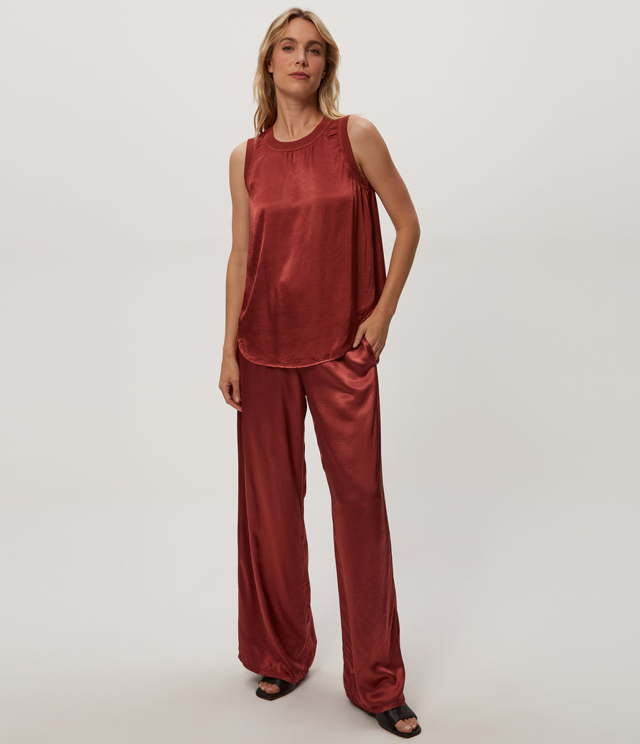 Cyrus Satin Pant in MUSE ORANGE Combo Full Body View #MUSE