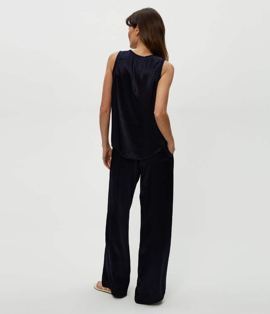 Cyrus Satin Pant in Nocturnal Blue Back View #NOCTURNAL