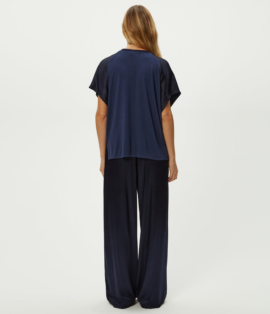Petite Cyrus Satin Pant in Nocturnal Blue Back View #NOCTURNAL