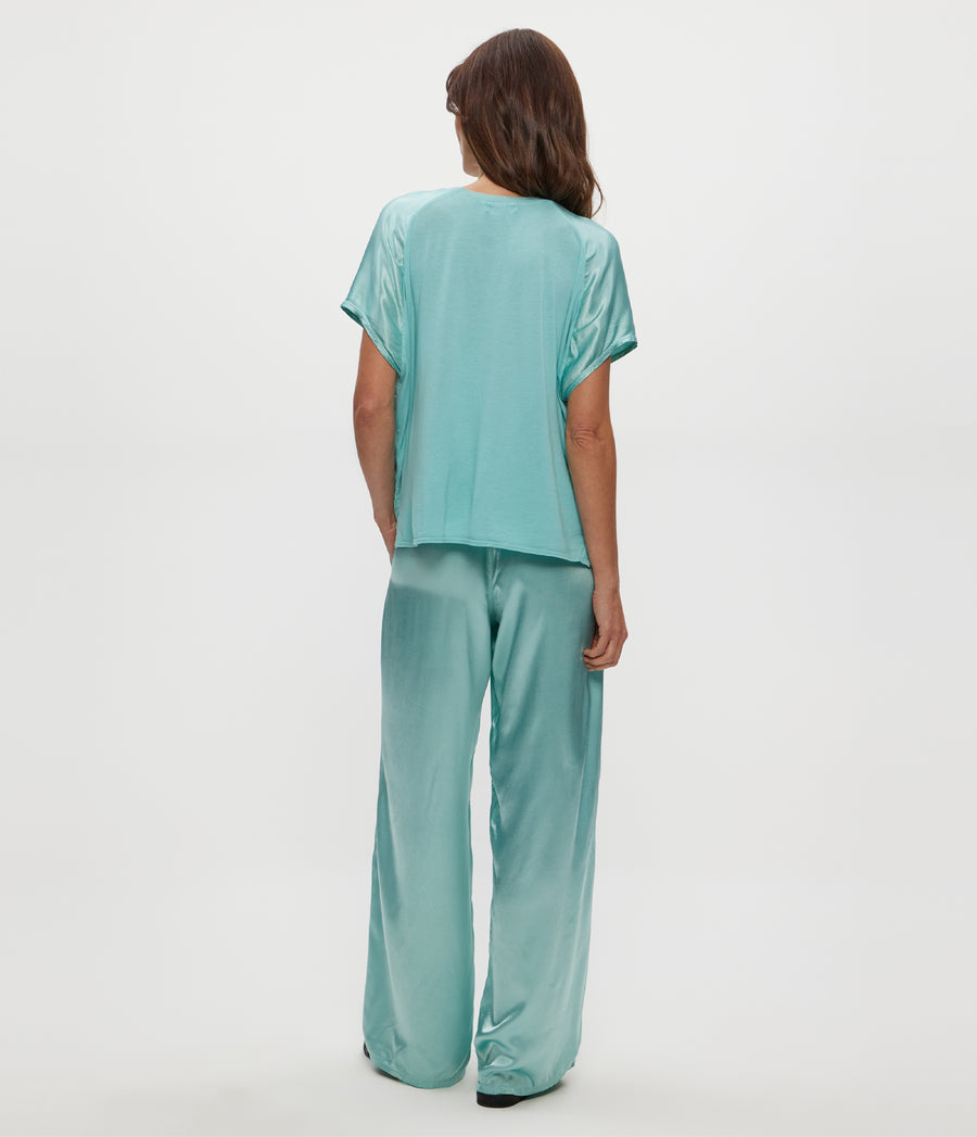 Cyrus Satin Pant in SERENE BLUE Back View #SERENE