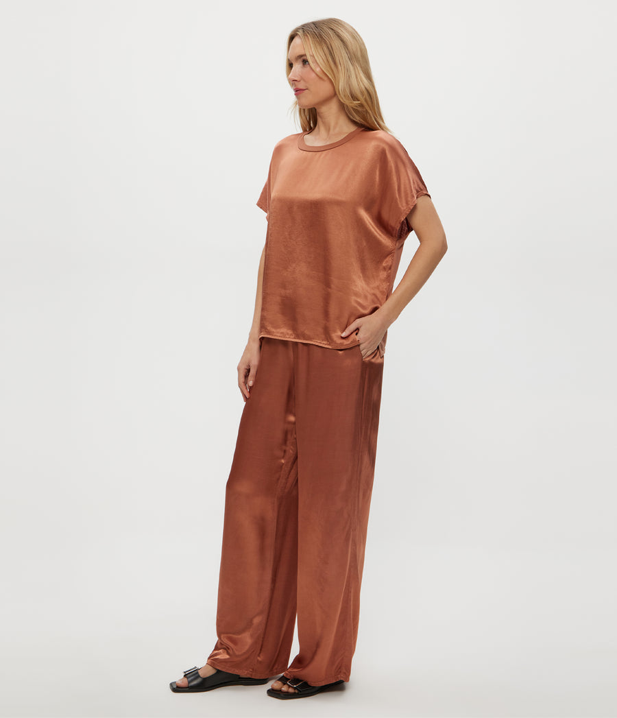 Cyrus Satin Pant in TERRA Orange Side View #TERRA