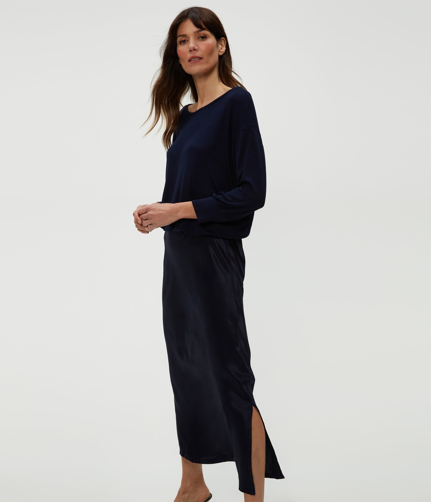 Nadia Mixed Fabric Satin Dress