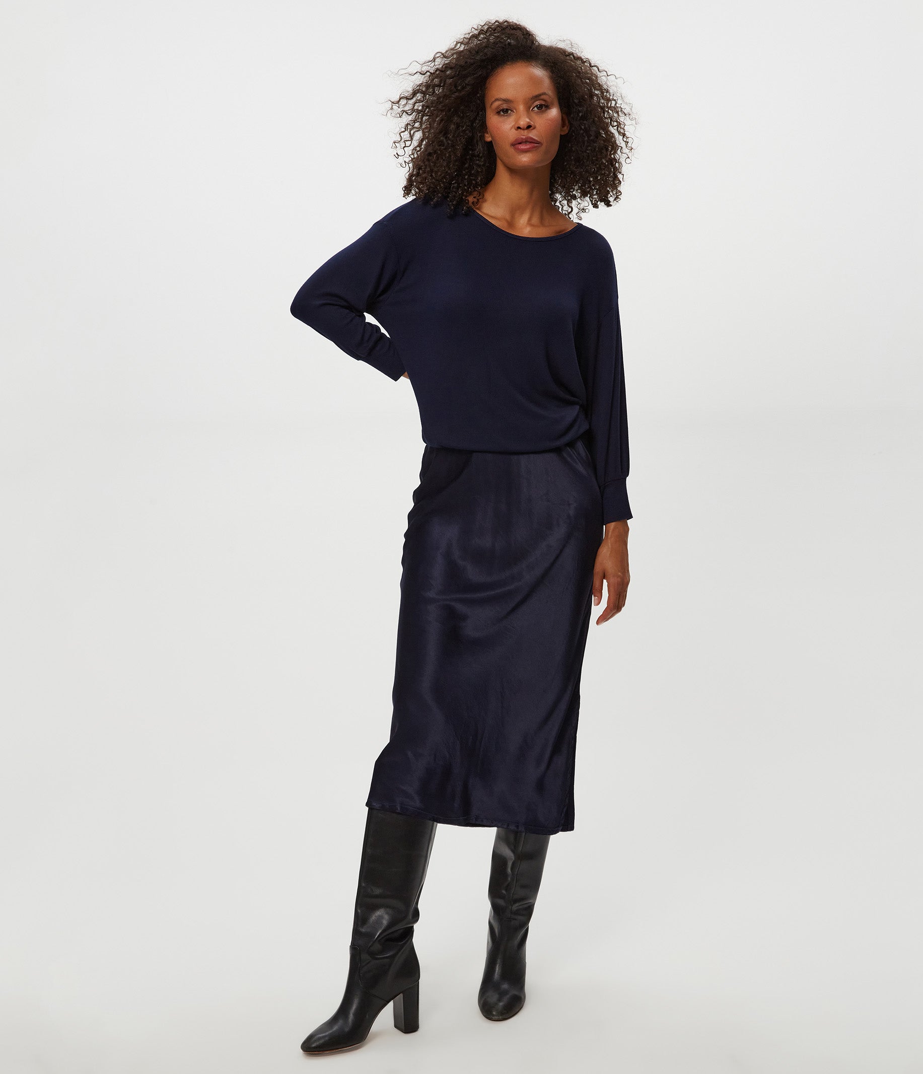 Nadia Mixed Fabric Satin Dress