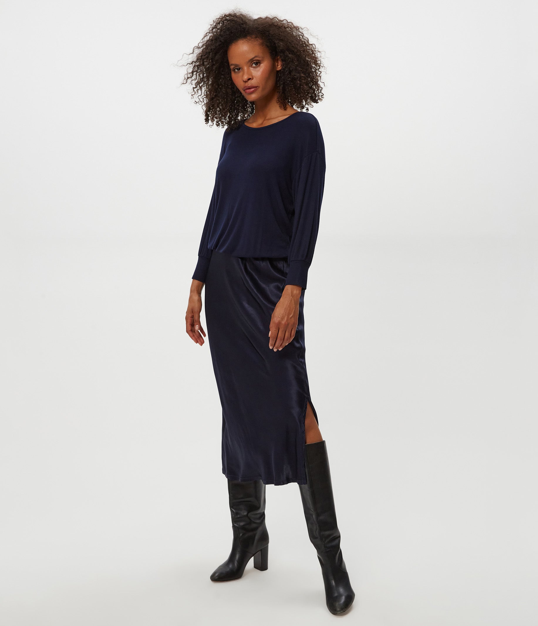 Nadia Mixed Fabric Satin Dress