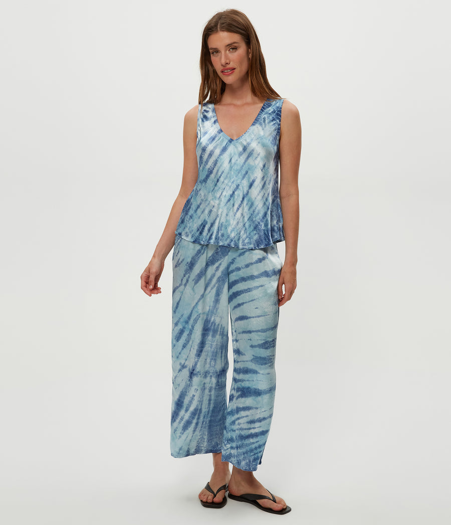 Liz Satin Double Dye Tank in LIGHT BLUE COMBO Full Body View #LIGHT BLUE COMBO