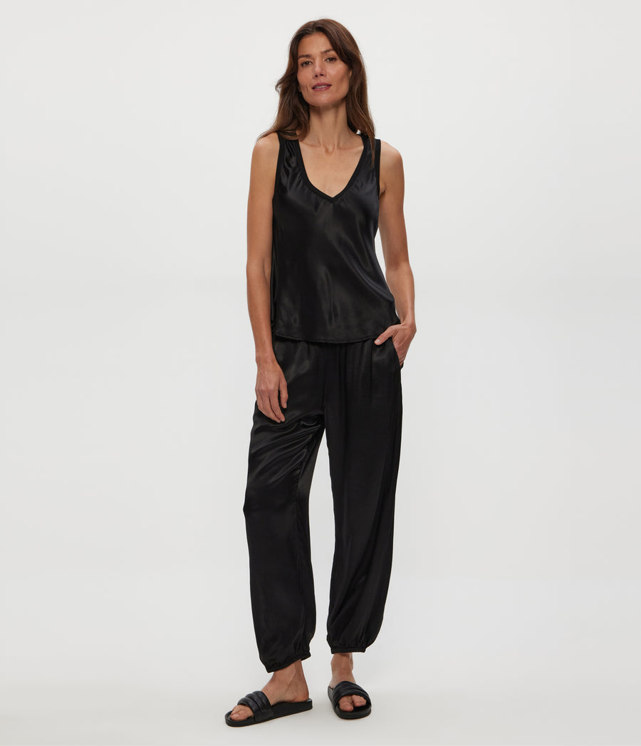 LIZ V NECK TANK in Black  Full Body View #BLACK