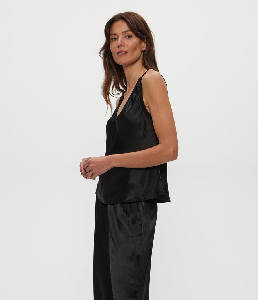 LIZ V NECK TANK in Black  Side View #BLACK