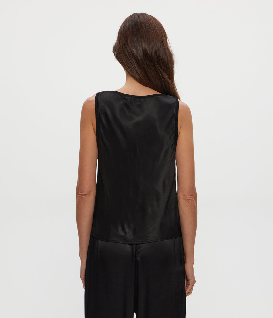 LIZ V NECK TANK in Black  Back View #BLACK