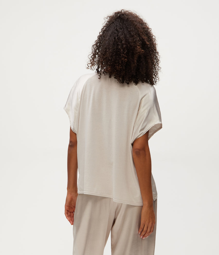 Flow Satin Tee in Cement Grey Back View #CEMENT