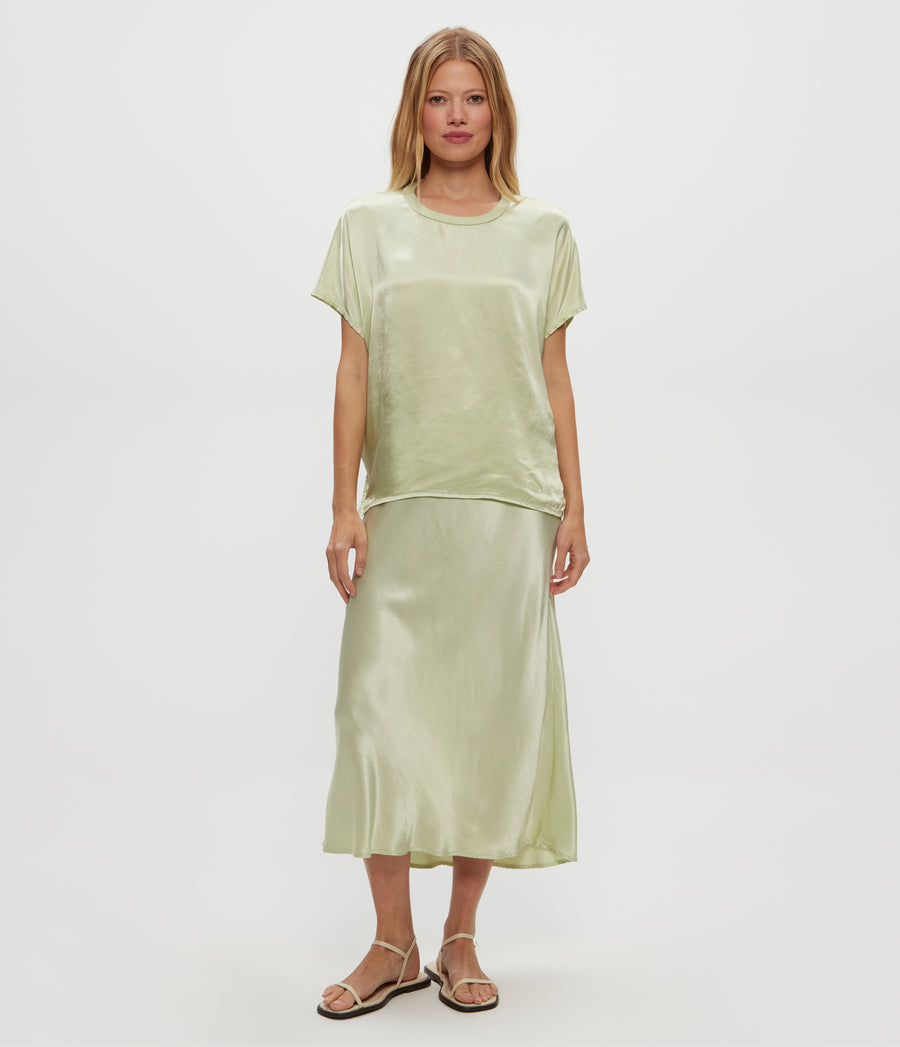 FLOW TEE in CELERY GREEN Full Body View #CELERY