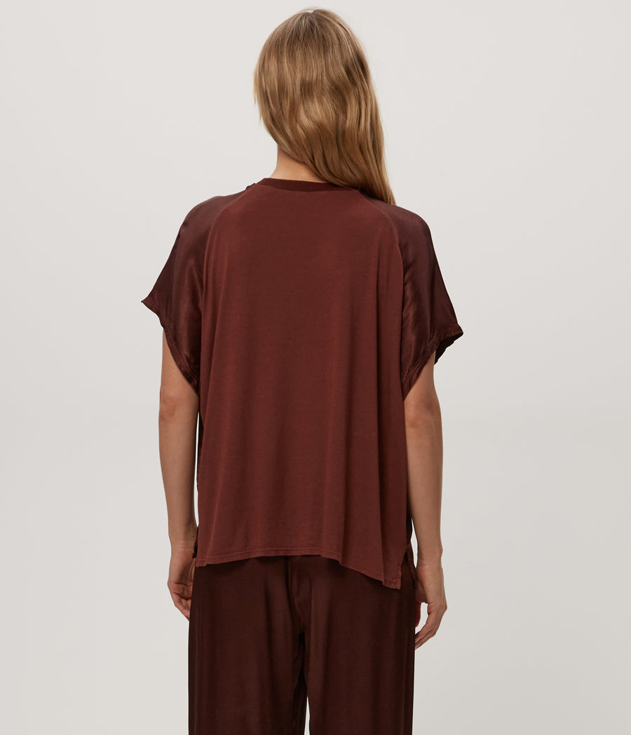 Flow Satin Tee in ESPRESSO Brown Back View #ESPRESSO
