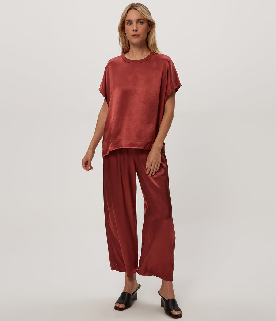 Flow Satin Tee in MUSE ORANGE Combo Full Body View #MUSE