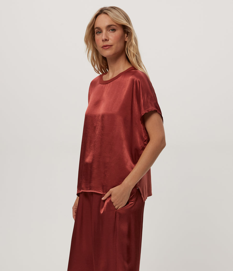 Flow Satin Tee in MUSE ORANGE Combo Side View #MUSE