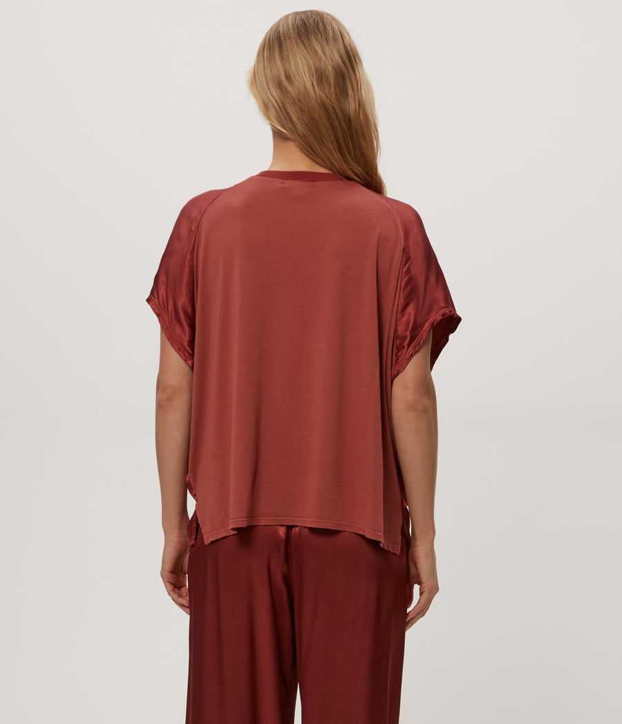 Flow Satin Tee in MUSE ORANGE Combo Back View #MUSE