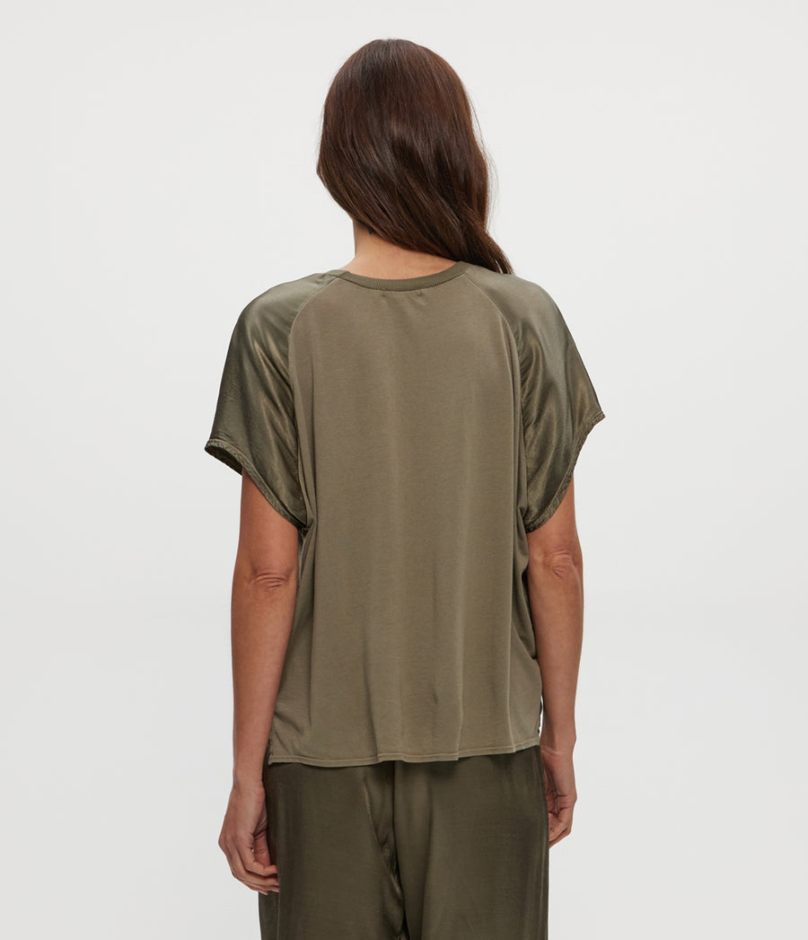 FLOW TEE in Olive Green Back View #OLIVE