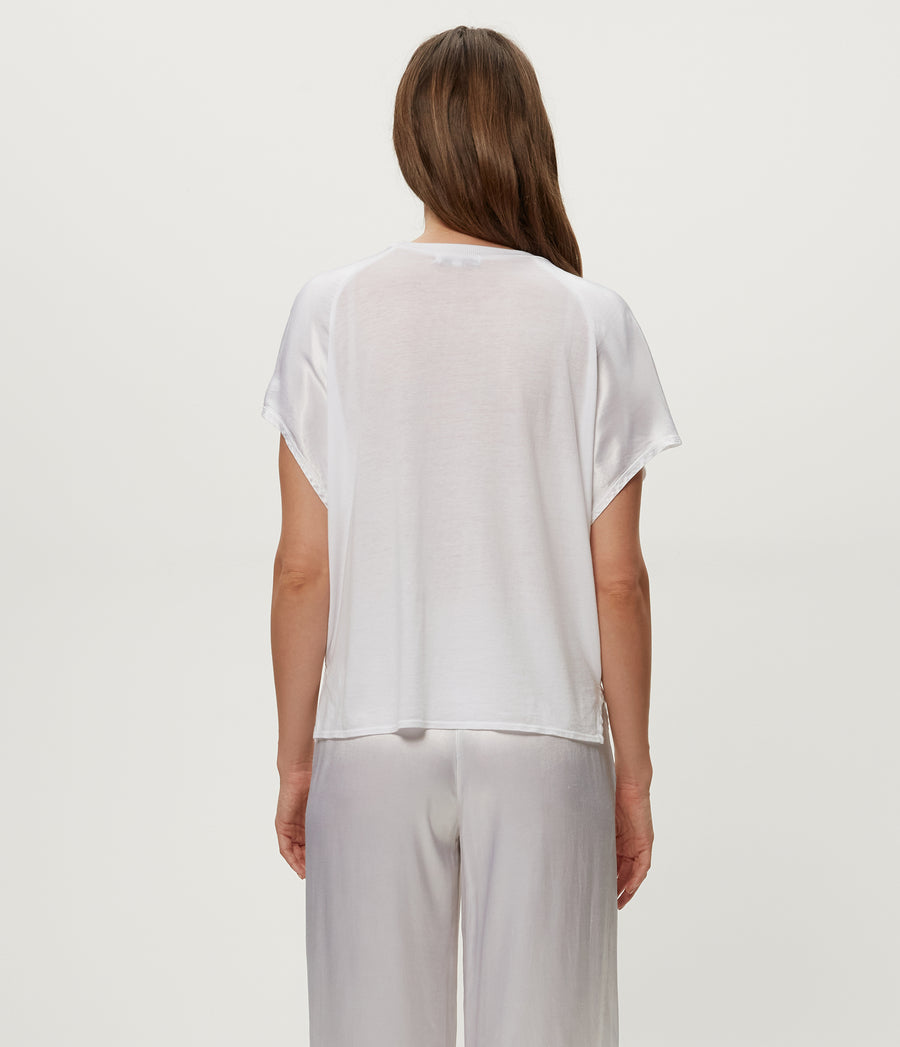 Flow Satin Tee in White Back View  #WHITE