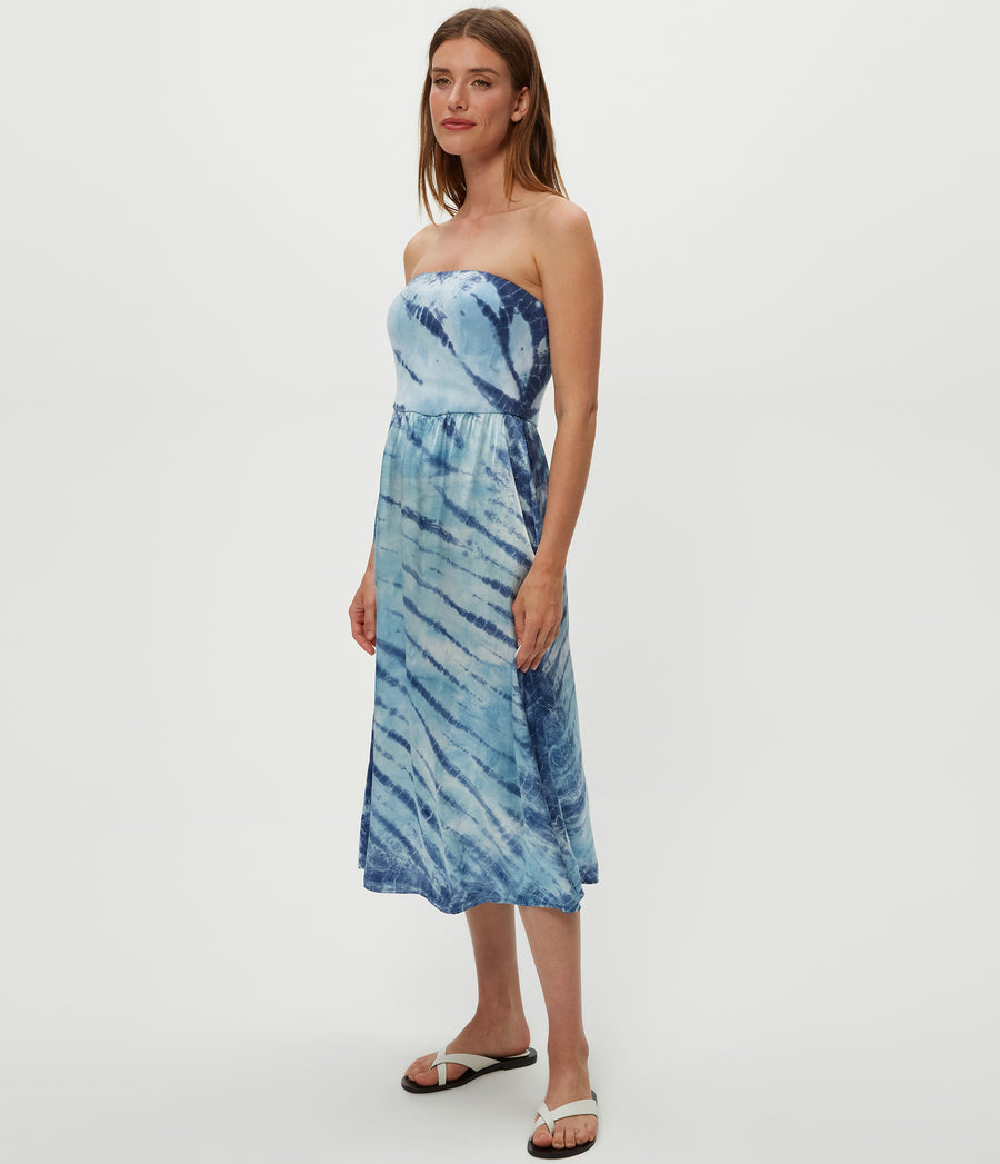Solange Satin Double Dye Midi Dress in LIGHT BLUE COMBO View #LIGHT BLUE COMBO