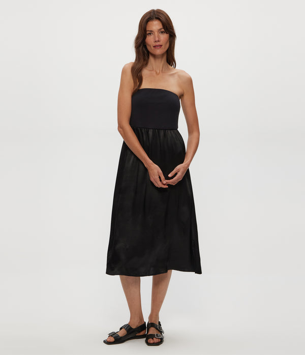 SKYLER MIDI DRESS in Black  Close Up View #BLACK