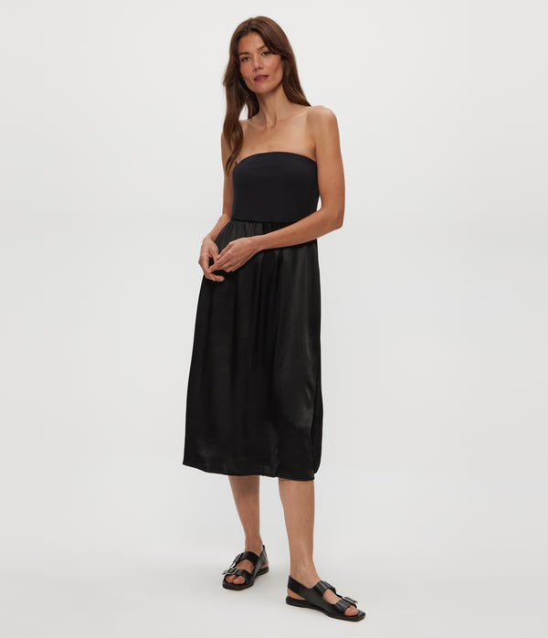 SKYLER MIDI DRESS in Black  Full Body View #BLACK