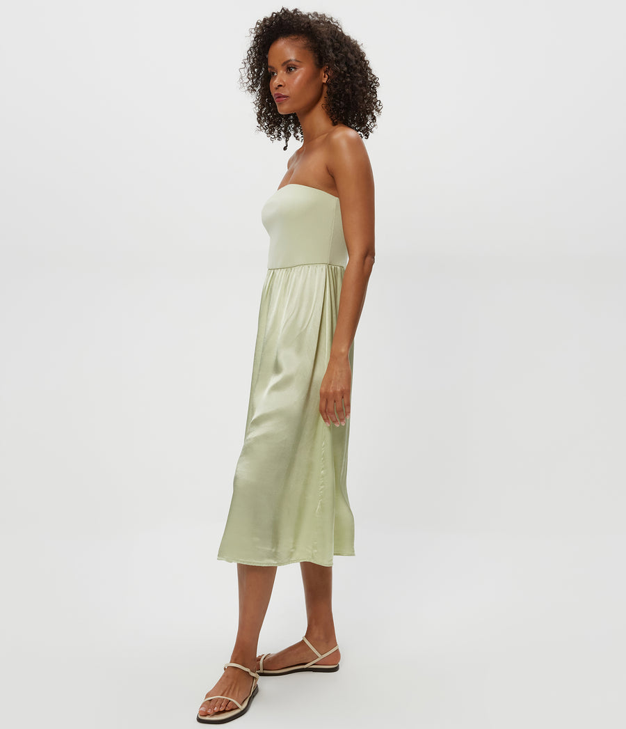Women's Solange Satin Midi Dress - Olive - Size M