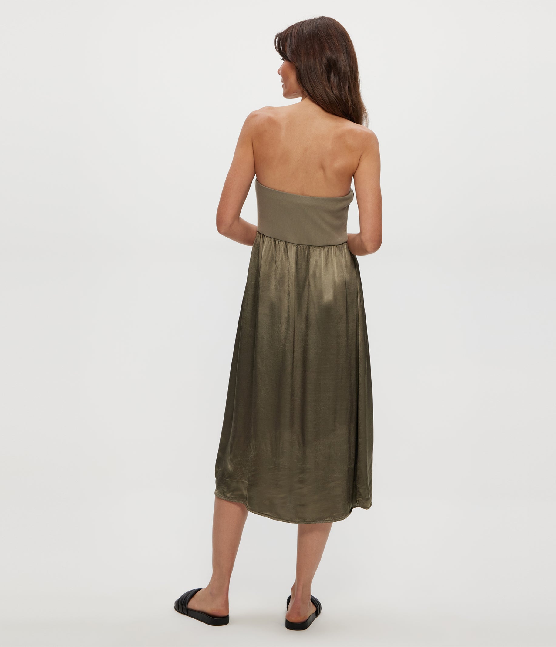 Women's Solange Satin Midi Dress - Olive - Size M
