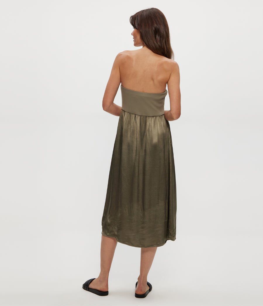 SKYLER MIDI DRESS in Olive Green Back View #OLIVE