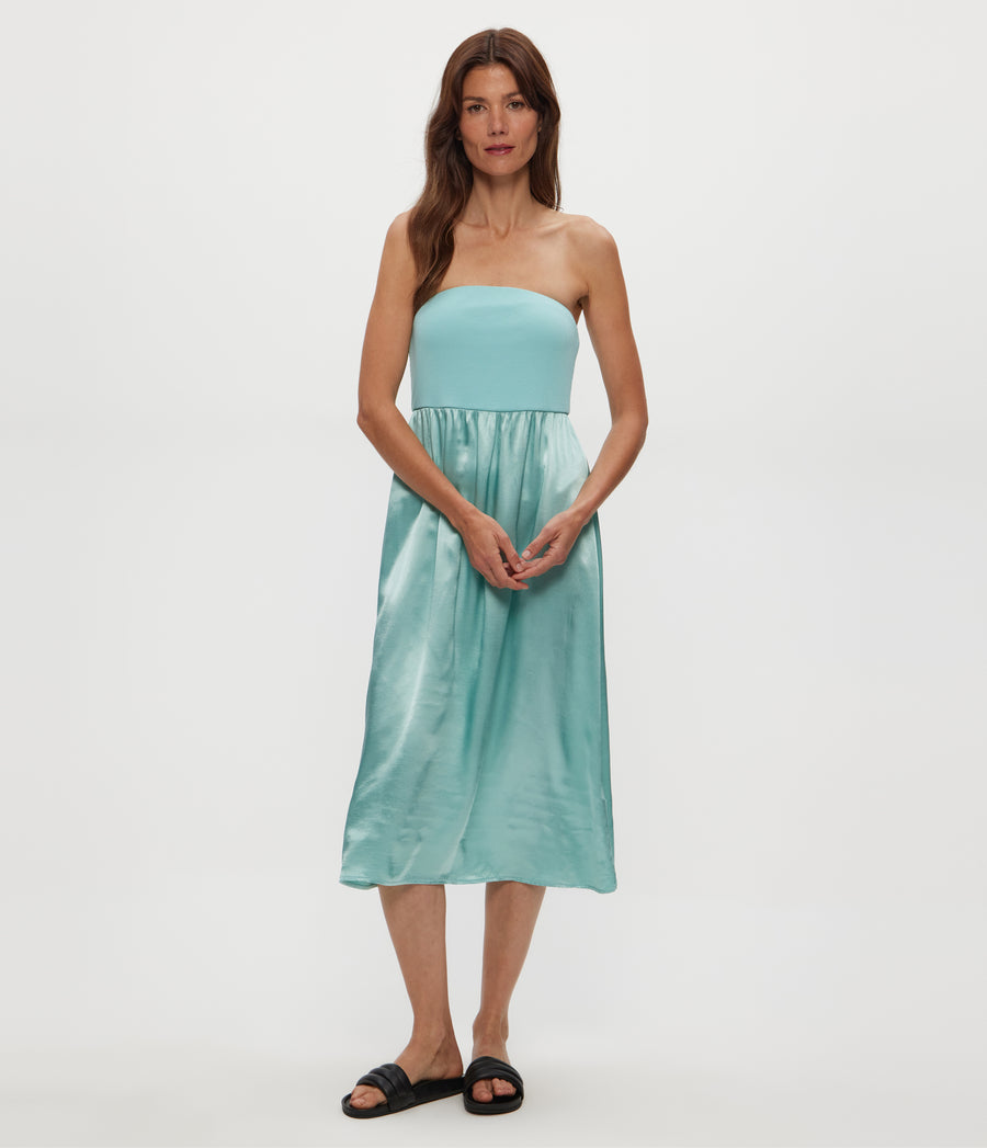 SKYLER MIDI DRESS in SERENE BLUE Full Body View #SERENE