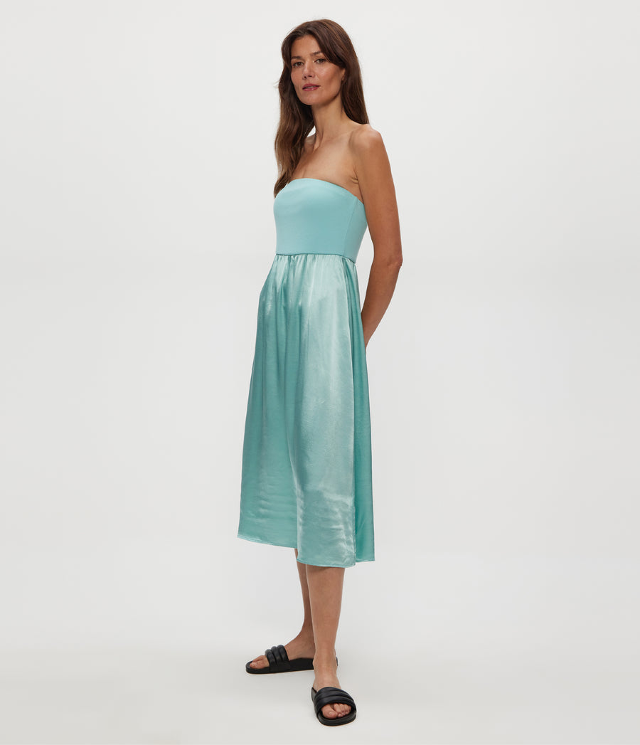 SKYLER MIDI DRESS in SERENE BLUE Side View #SERENE