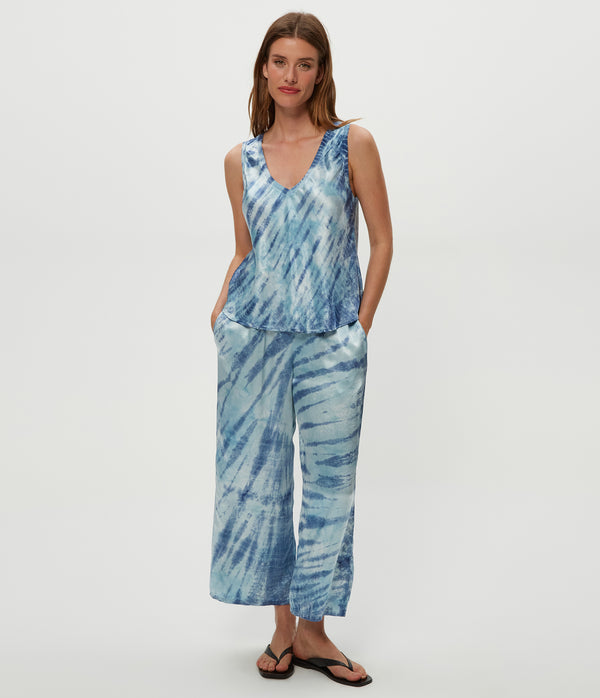 Sacha Double Dye Cropped Pant in LIGHT BLUE COMBO Full Body View #LIGHT BLUE COMBO