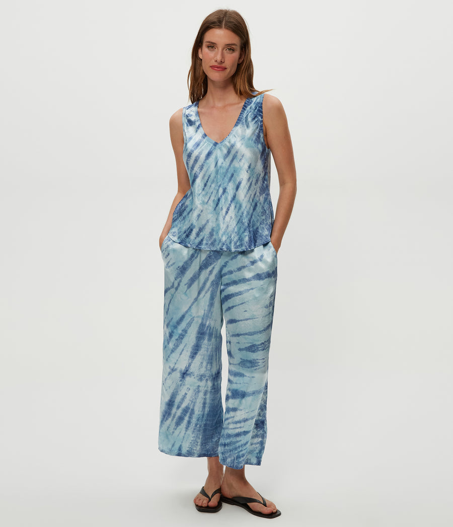 Sacha Double Dye Cropped Pant in LIGHT BLUE COMBO Full Body View #LIGHT BLUE COMBO