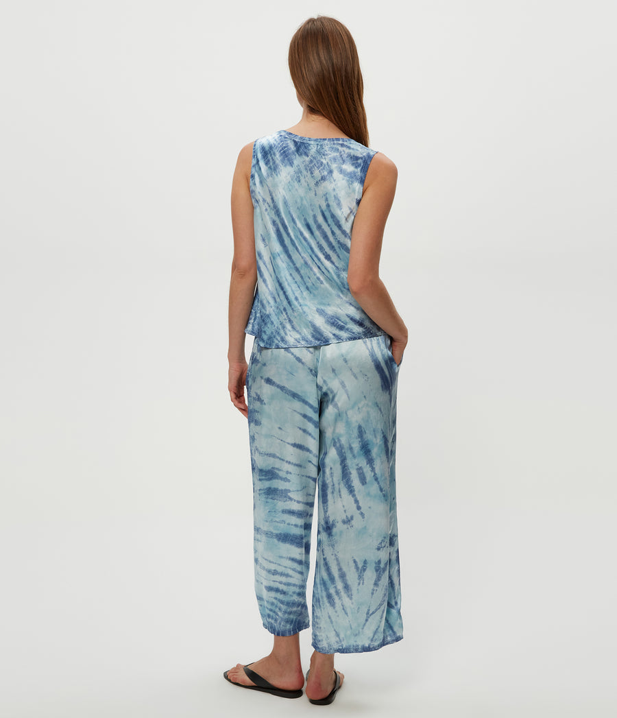 Sacha Double Dye Cropped Pant in LIGHT BLUE COMBO Back View #LIGHT BLUE COMBO