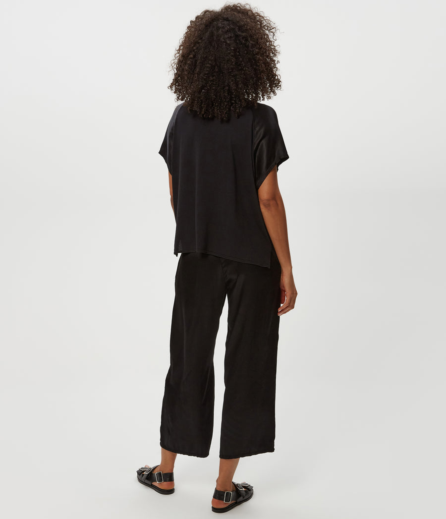 Sacha Satin Cropped Pant in Black Back View #BLACK