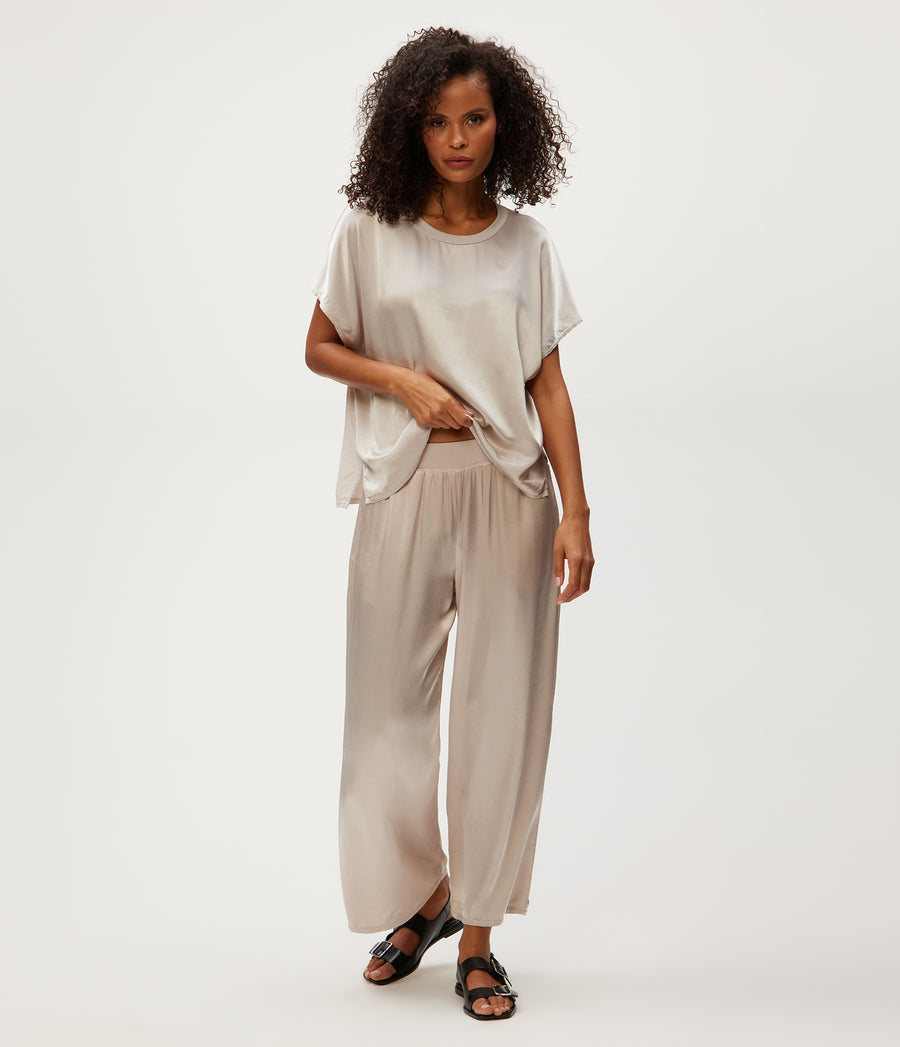 Sacha Satin Cropped Pant in Cement  Full Body View #CEMENT