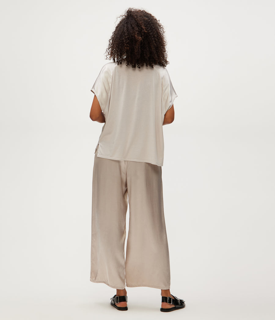 Sacha Satin Cropped Pant in Cement  Back View #CEMENT