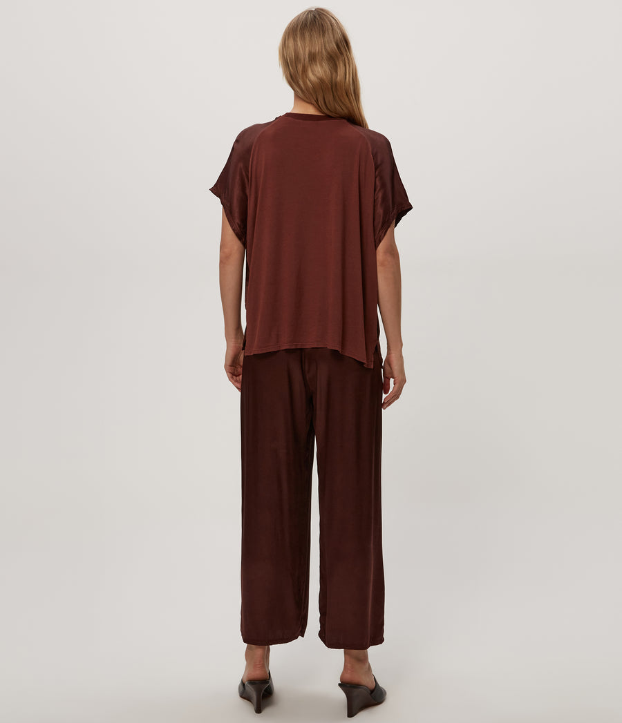Sacha Satin Cropped Pant in ESPRESSO Brown Back View #ESPRESSO