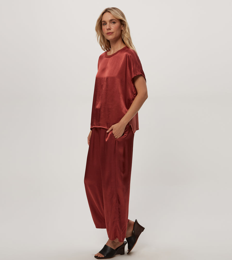 Sacha Satin Cropped Pant in MUSE ORANGE Combo Side View #MUSE