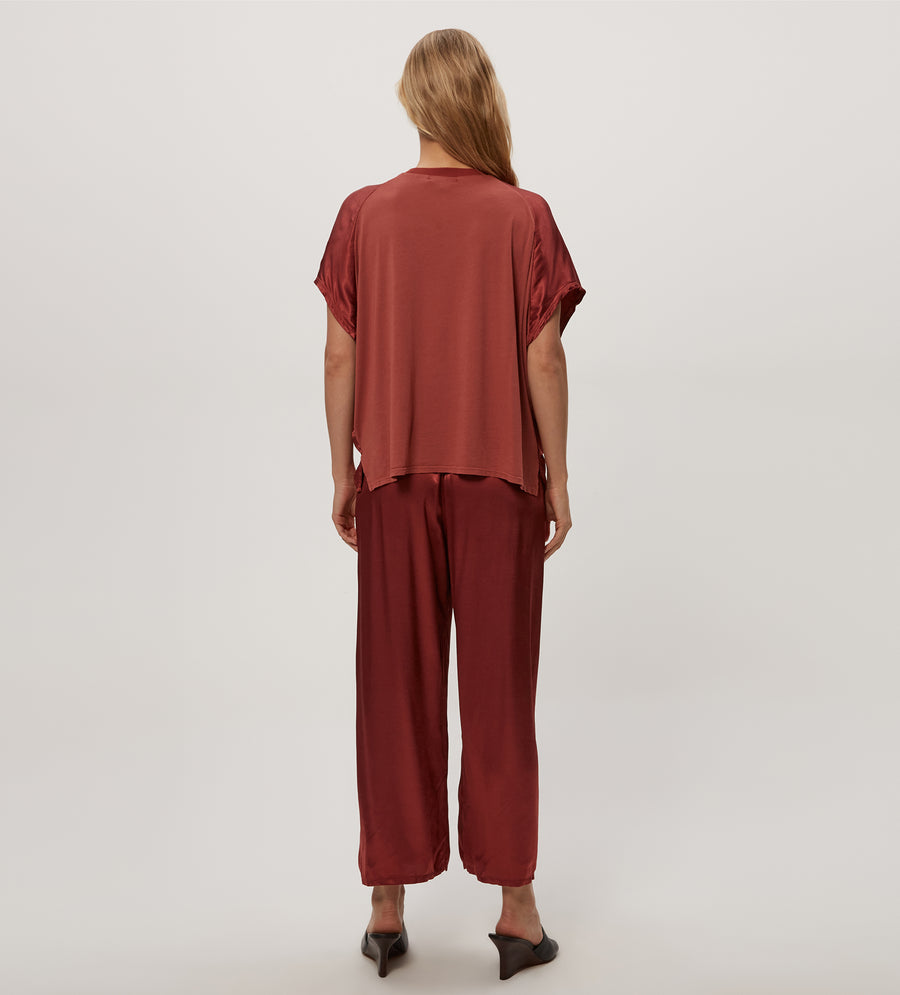 Sacha Satin Cropped Pant in MUSE ORANGE Combo Back View #MUSE
