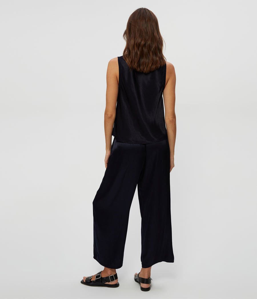 Sacha Satin Cropped Pant in Nocturnal Blue Back View #NOCTURNAL