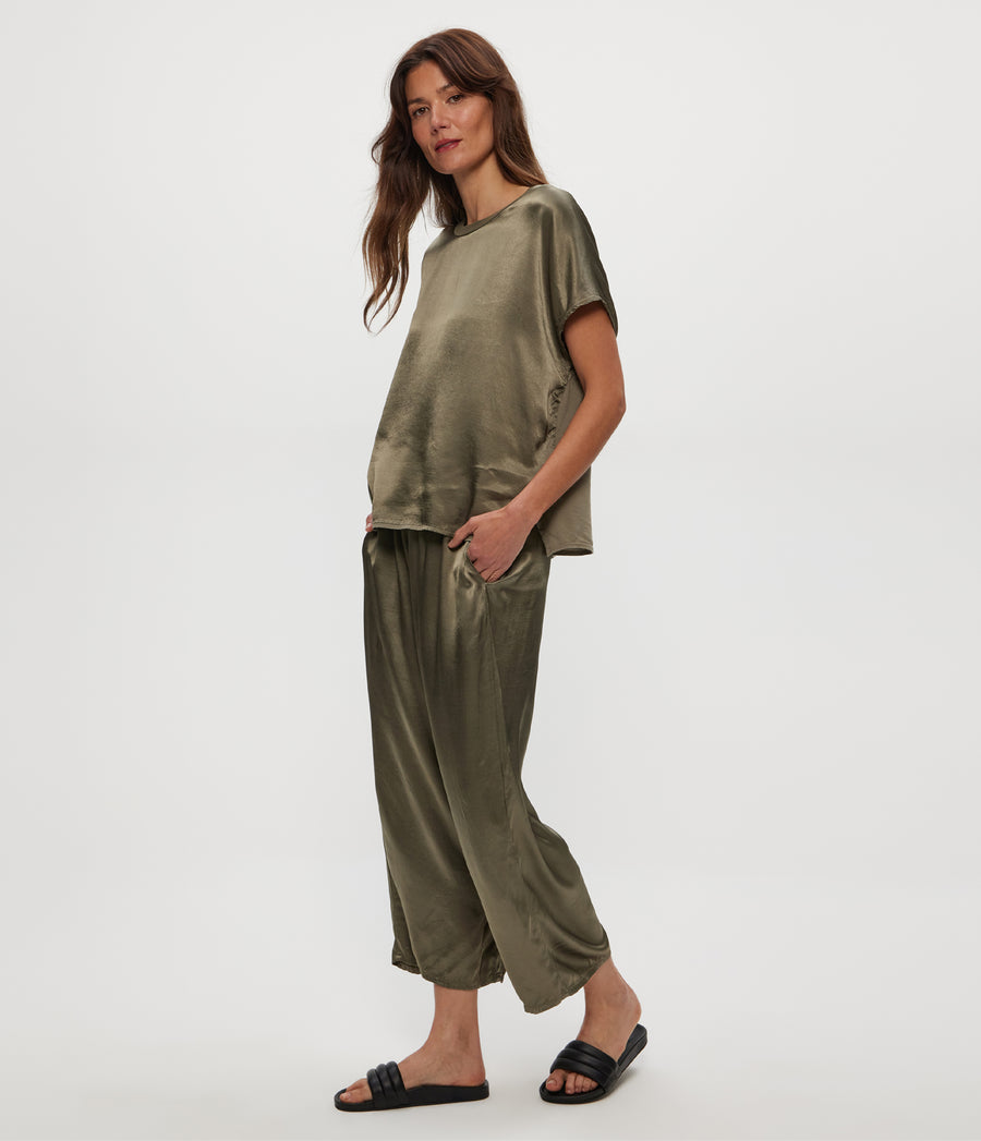 SACHA CROPPED PANT in Olive Green Side View #OLIVE