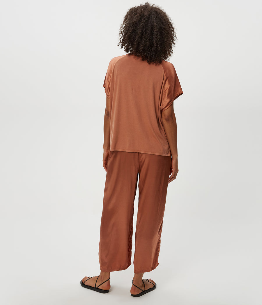 Sacha Satin Cropped Pant in TERRA Orange Back View #TERRA