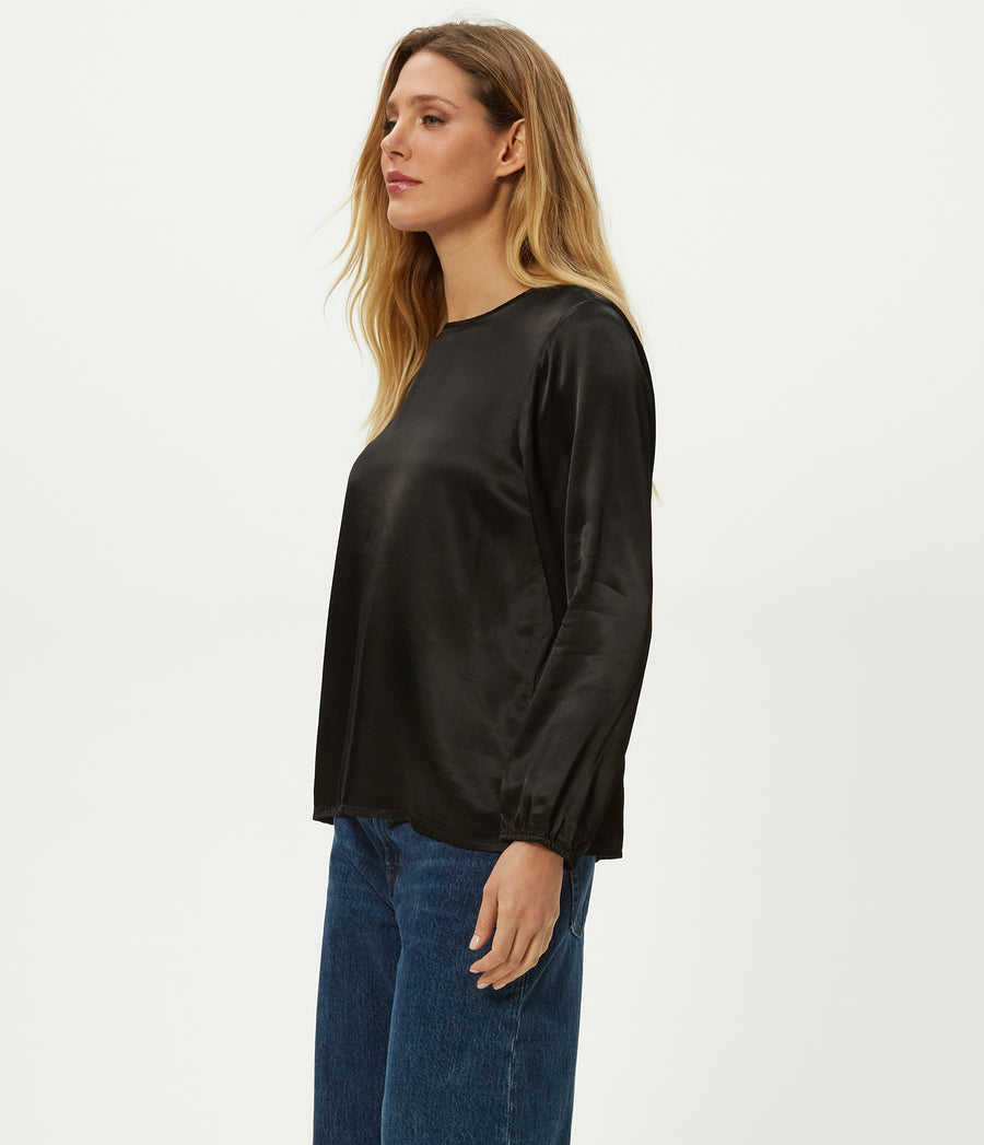 Lali Satin Crewneck Top in Black Side View #BLACK