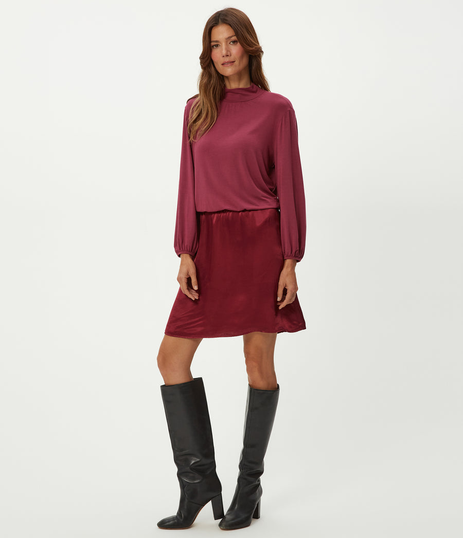 Myla Satin Mini Dress in Garnet Red Side View #GARNET