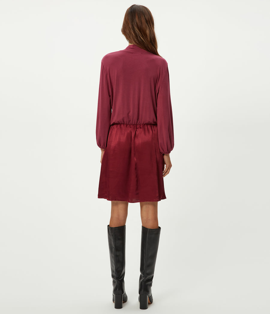 Myla Satin Mini Dress in Garnet Red Back View #GARNET