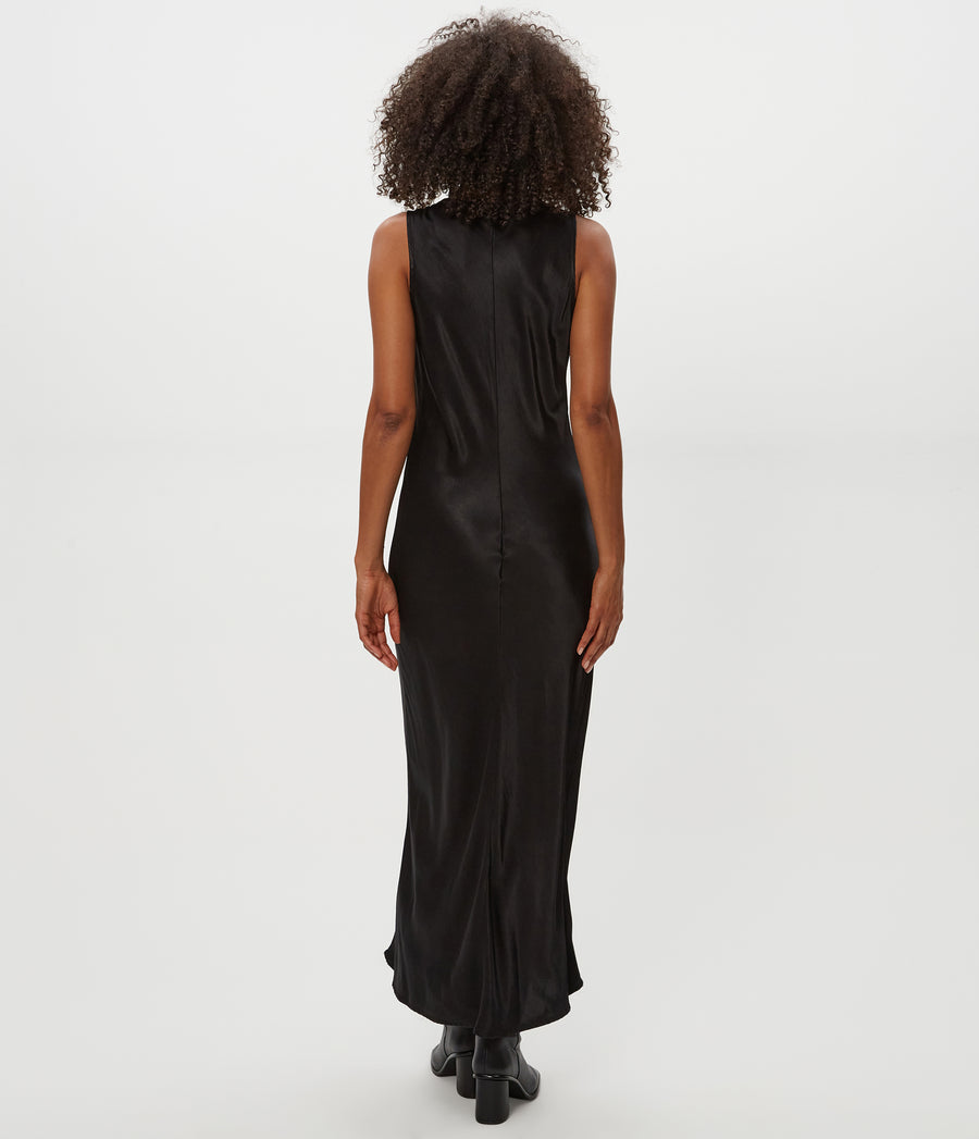 Racine Satin Maxi Dress in Black Back View #BLACK
