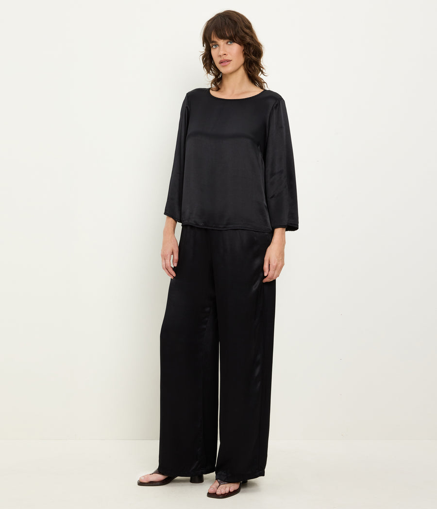 Rachelle Satin Boat Neck Top in Black Side View #BLACK
