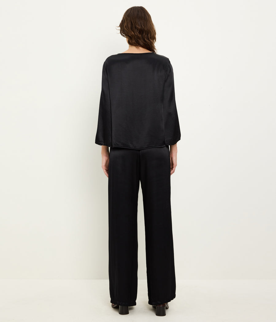 Rachelle Satin Boat Neck Top in Black Back View  #BLACK