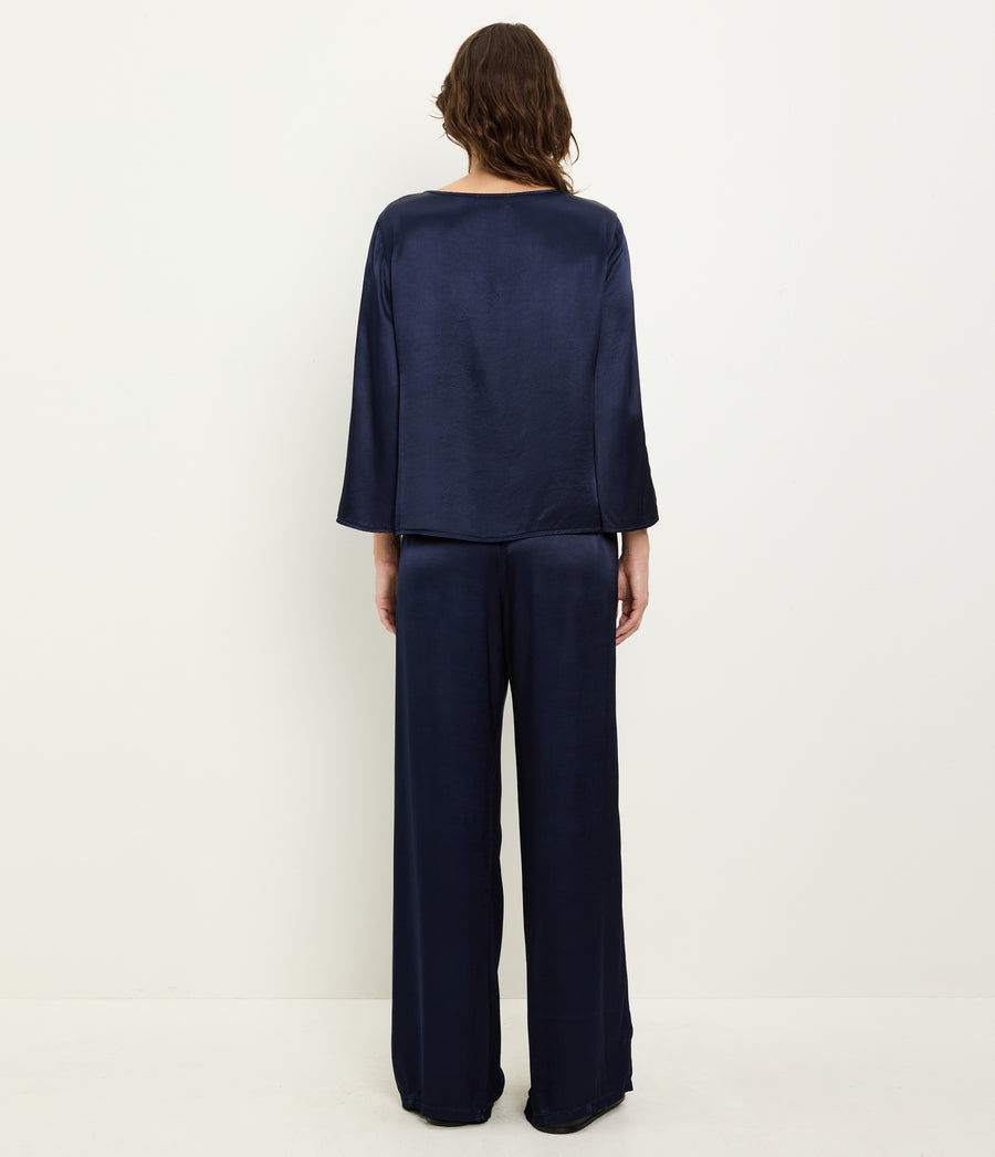 Rachelle Satin Boat Neck Top in Nocturnal Blue Back View  #NOCTURNAL