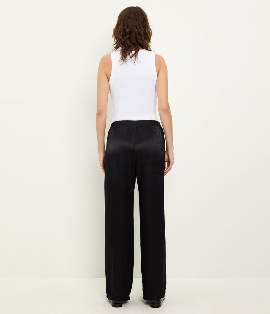 Jacqueline Satin Drawstring Pant in Black Back View  #BLACK